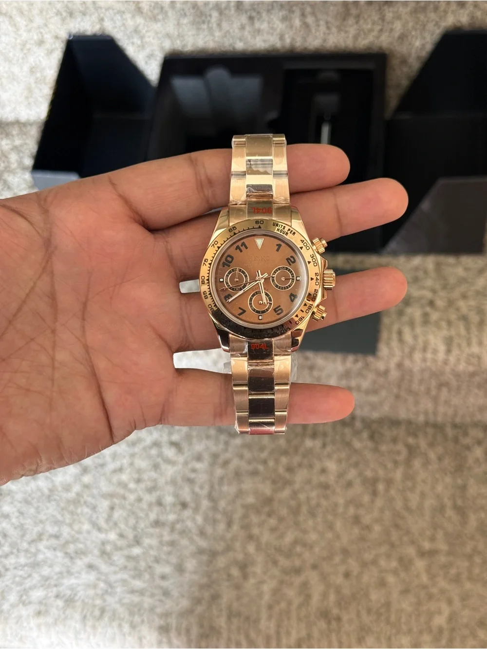 Seiko mod Rose Gold Chronograph with chocolate dial Men's Watch
